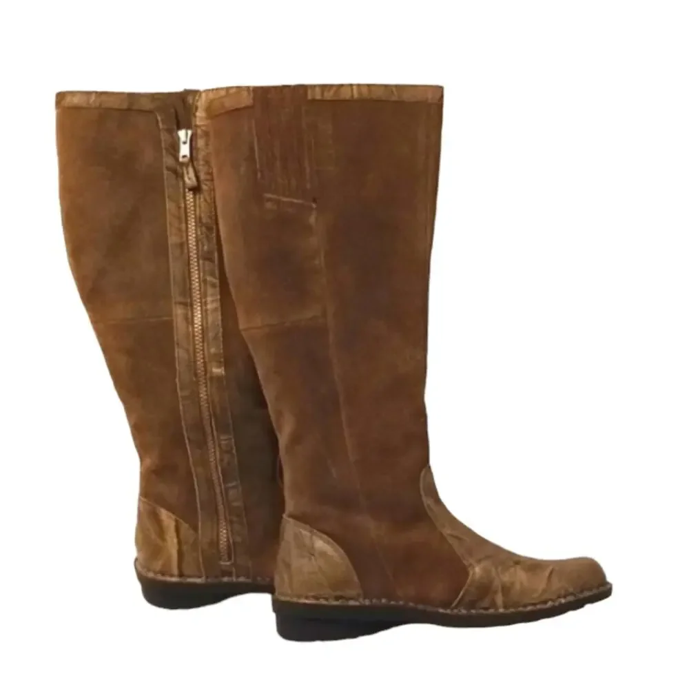 Clarks Leather Suede Knee High Riding Boots Sz 9M COMFORT Sole BOHO KHAKI BROWN